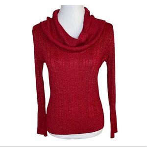 United States Sweater Red Metallic Cowl Neck S